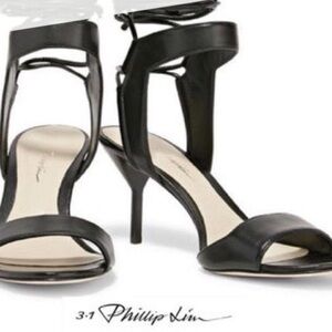 3.1 PHILLIP LIM “Martini” Ankle Wrap Black Leather Heels SZ 39 / 8.5 EUC